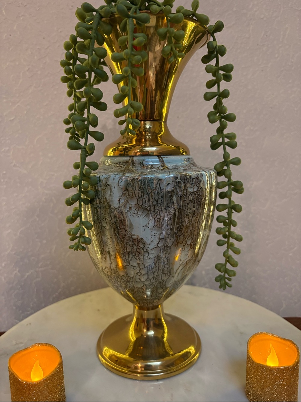 Vintage Delftware Porcelain and Brass Vase